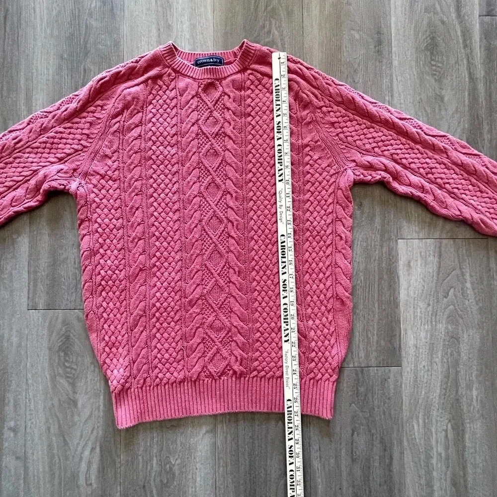 Crown & Ivy Pink Oversized Cable Knit Cotton Sweater Women’s Small - Picture 8 of 11